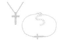 Set náramek Křížek se zirkony + řetízek Křížek + dárková krabička 2986 stříbrná, stříbro