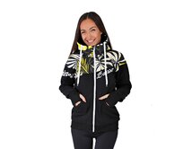 Dámská softshell bundomikina s kapucí na zip Barrsa Double Soft Script Black / Grafic / Yellow Černá, M, Bavlna