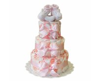 Bebé de París Třípatrový plenkový dort Květy růžový, 0 - 3 měsíce