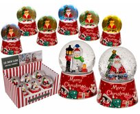 Sněhová koule s vánočními figurkami, sněhulák a Santa