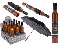 Skládací deštník, láhev whisky,