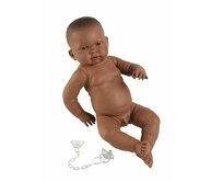 Llorens  NEW BORN CHLAPEČEK - realistická panenka miminko černé rasy s celovinylovým tělem - 45 cm