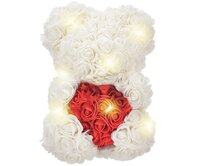 Medvěd z růží ze srdcem 25 cm - bílý