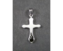 Křížek s plameny - ocelový přívěsek / přívěsek z oceli