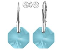 Náušnice - Swarovski Octagon 14mm Aquamarine