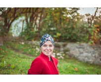 Ebbie Bavlněný turban - KYTKY NA MODRÉ Velikost: 54 54