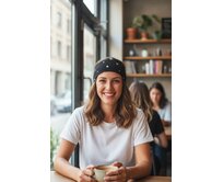 Ebbie Bavlněná čelenka s gumičkou  - ZLATÁ SRDÍČKA NA ČERNÉ