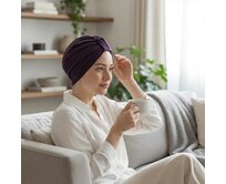 Ebbie Bavlněný turban  - TEMNĚ FIALOVÝ Velikost: 57 57