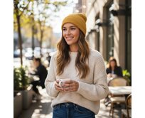 Ebbie Bavlněná čepice Beanie - HOŘČICOVÁ - ŽEBROVANÁ Velikost: 54 54