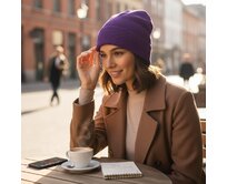 Ebbie Bavlněná čepice Beanie - LILEK - ŽEBROVANÁ Velikost: 54 54, Žebrovaný úplet