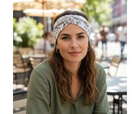 Ebbie Bavlněná čelenka - LISTY NA HNĚDOČERNÉ Velikost: M M, Hladký úplet