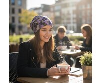 Ebbie Bavlněná čepice Beanie - FIALOVÁ KVÍTKA Velikost: 57 57, Hladký úplet