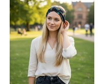 Ebbie Bavlněná čelenka -  ZELENOZLATÉ LISTY Velikost: L L, Hladký úplet