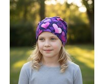 Ebbie Bavlněná čepice Beanie - FIALOVÁ SRDÍČKA Velikost: 6+ let 6+ let, Hladký úplet
