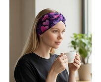 Ebbie Bavlněná čelenka -  FIALOVÁ SRDÍČKA Velikost: M M, Hladký úplet