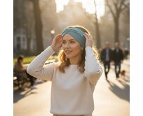 Ebbie Bavlněná čelenka - PASTELOVÝ PETROL - ŽEBROVANÁ Velikost: L L