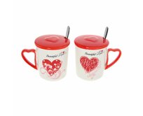 Dekoria Sada hrnků s víčkem Beautiful Love I 350ml, 27x16,5x9,5cm