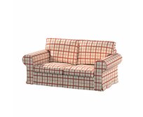 Dekoria Potah na pohovku IKEA Ektorp 2-místná rozkládací NOVÝ MODEL 2012, režný podklad,červená mřížka, Ektorp 2-m rozkl. od 2012, Avignon, 131-15