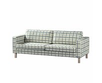 Dekoria Potah na pohovku IKEA Karlstad, 3-místná, rozkládací, režný podklad, světle modrá mřížka, Potah na Karlstad, 3-místná, rozkládací, Avignon, 131-66
