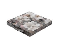 Dekoria Sedák Kuba s úchytem 40x40x6cm nebo 50x50x10cm, krémové a růžové květy na šedém podkladu, 50 x 50 x 10 cm, Gardenia, 142-13