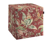 Dekoria Sedák Cube - kostka pevná 40x40x40, rostlinné a květové vzory na cihlově červeném podkladu, 40 x 40 x 40 cm, Gardenia, 142-12