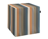 Dekoria Sedák Cube - kostka pevná 40x40x40, pruhy  rezavá hnědá modrá, 40 x 40 x 40 cm, Vintage 70's, 143-58