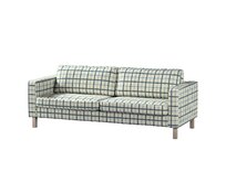 Dekoria Potah na pohovku IKEA Karlstad 3-místná, nerozkládací, krátký, režný podklad, světle modrá mřížka, pohovka Karlstad 3-místná, Avignon, 131-66