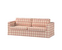 Dekoria Potah na pohovku IKEA Karlstad 3-místná, nerozkládací, dlouhý, režný podklad,červená mřížka, pohovka Karlstad 3-místná, Avignon, 131-15