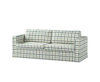 Dekoria Potah na pohovku IKEA Karlstad 3-místná, nerozkládací, dlouhý, režný podklad, světle modrá mřížka, pohovka Karlstad 3-místná, Avignon, 131-66