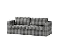 Dekoria Potah na pohovku IKEA Karlstad 3-místná, nerozkládací, dlouhý, šedo-grafitová kostka, pohovka Karlstad 3-místná, Edinburgh, 115-75