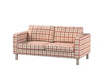 Dekoria Potah na pohovku IKEA Karlstad 2-místná, nerozkládací, krátký, režný podklad,červená mřížka, pohovka Karlstad 2-místná, Avignon, 131-15