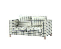 Dekoria Potah na pohovku IKEA Karlanda 2-místná, krátký, režný podklad, světle modrá mřížka, pohovka Karlanda 2-místná, Avignon, 131-66