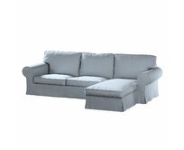 Dekoria Potah na pohovku IKEA Ektorp 2-místná s lenoškou, jemně blankytný melanž, pohovka 2-míst. + šezlong, Amsterdam, 704-46