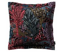 Dekoria Věra - potah na polštář ozdobné bambulky po obvodu, kolorowy motyw roślinny na czarnym tle, 45 x 45 cm, Intenso Premium, 144-26