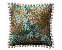 Dekoria Věra - potah na polštář ozdobné bambulky po obvodu, zielono-pomarańczowy, 45 x 45 cm, Intenso Premium, 144-31