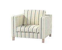 Dekoria Potah na křesko IKEA Karlanda, krátký, režný podklad, světle modré pásky, Potah na křeslo Karlanda, Avignon, 129-66