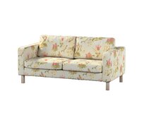 Dekoria Potah na pohovku IKEA Karlstad 2-místná, nerozkládací, krátký, květy na modrým tle, pohovka Karlstad 2-místná, Londres, 143-86