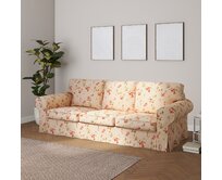 Dekoria Potah na pohovku IKEA Ektorp 3-místná, rozkládací STARÝ MODEL PIXBO, na krémovém podkladu červené, oranžové a růžové květy, pohovka Ektorp 3-místná rozkládací, Londres, 143-88