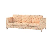 Dekoria Potah na pohovku IKEA Karlanda 3-místná nerozkládací, krátký, na krémovém podkladu červené, oranžové a růžové květy, pohovka Karlanda 3-místná, Londres, 143-88