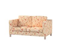 Dekoria Potah na pohovku IKEA Karlanda 2-místná, krátký, na krémovém podkladu červené, oranžové a růžové květy, pohovka Karlanda 2-místná, Londres, 143-88