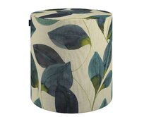 Dekoria Sedák Barrel- válec pevný, d40cm, výška 40cm, smaragdově-zelené-fialové listy na lněném podkladu, ø40 cm x 40 cm, Gardenia, 143-15