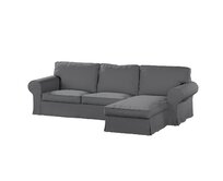 Dekoria Potah na pohovku IKEA Ektorp 2-místná s lenoškou, tmavě šedá, pohovka 2-míst. + šezlong, Teddy, 702-83