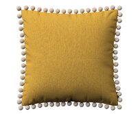Dekoria Věra - potah na polštář ozdobné bambulky po obvodu, medová, 45 x 45 cm, Linen, 159-14