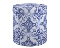 Dekoria Sedák Barrel- válec pevný,  d40cm, výška 40cm, modré vzory na bílém pozadí, ø40 cm x 40 cm, Aria, 145-17