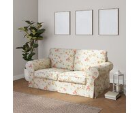 Dekoria Potah na pohovku IKEA Ektorp 2-místná rozkládací NOVÝ MODEL 2012, na blankytném podkladu červené, žluté a bílo-šedé květy, Ektorp 2-m rozkl. od 2012, Londres, 143-89