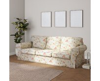 Dekoria Potah na pohovku IKEA  Ektorp 3-místná, nerozkládací, na blankytném podkladu červené, žluté a bílo-šedé květy, pohovka Ektorp 3-místná, nerozkládací, Londres, 143-89