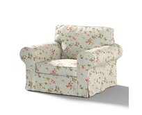 Dekoria Potah na křeslo IKEA Ektorp, na blankytném podkladu červené, žluté a bílo-šedé květy, křeslo Ektorp, Londres, 143-89