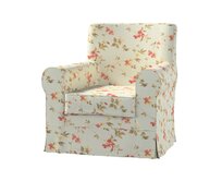 Dekoria Potah na křeslo IKEA Ektorp Jennylund, na blankytném podkladu červené, žluté a bílo-šedé květy, kØeslo Ektorp Jennylund, Londres, 143-89