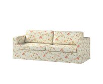 Dekoria Potah na pohovku IKEA Karlstad 3-místná, nerozkládací, dlouhý, na blankytném podkladu červené, žluté a bílo-šedé květy, pohovka Karlstad 3-místná, Londres, 143-89
