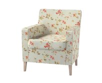 Dekoria Potah na křeslo IKEA Karlstad, na blankytném podkladu červené, žluté a bílo-šedé květy, Potah na křeslo Karlstad, Londres, 143-89